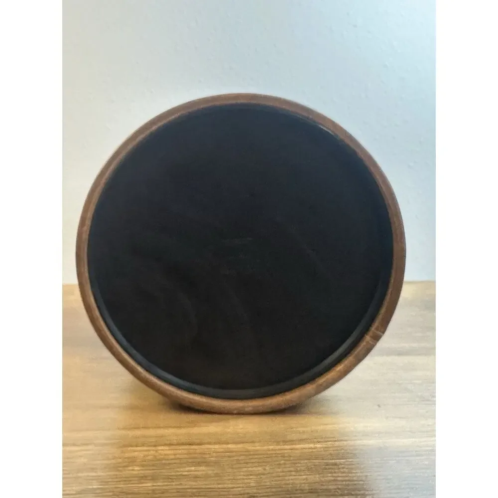 Vintage Irvinware Wood Grain Ice Bucket Black Lid Handle Made USA